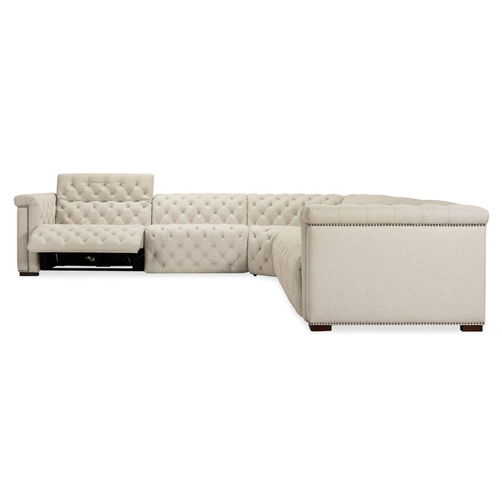 SS - Savion Deux 5 Seat Sectional With Three Power Recliners And Six Power Headrests - Beige