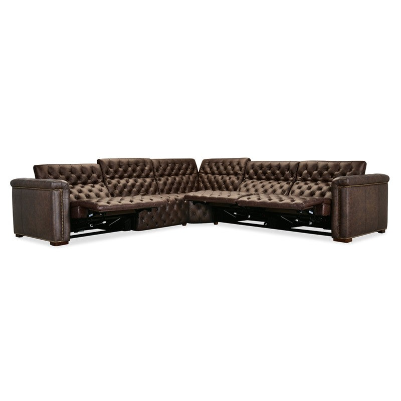 SS - Savion Deux 5 Seat Sectional With Four Power Recliners And Six Power Headrests - Dark Brown