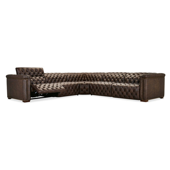 SS - Savion Deux 5 Seat Sectional With Four Power Recliners And Six Power Headrests - Dark Brown