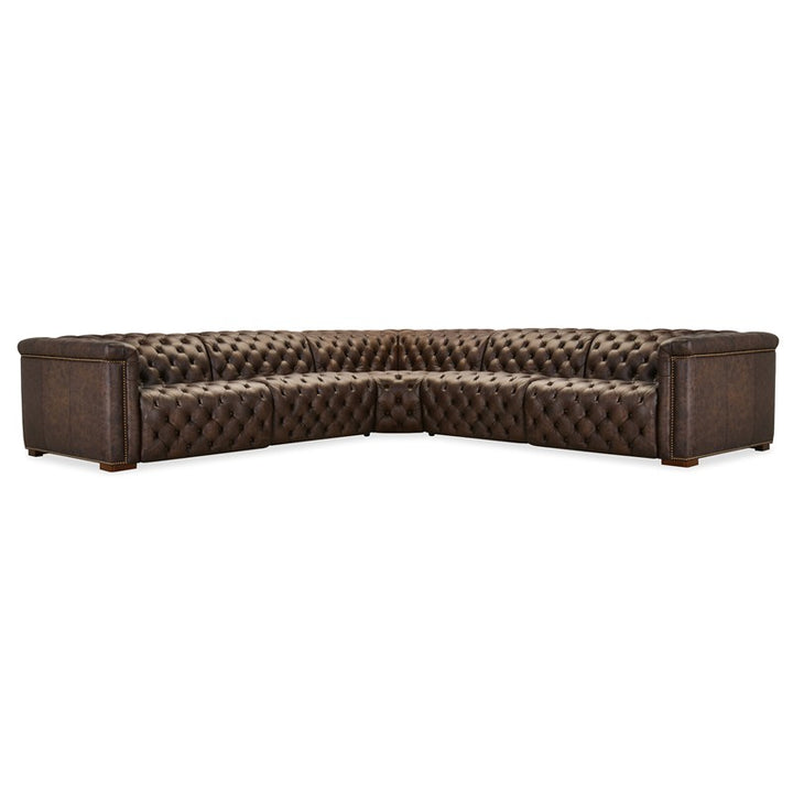SS - Savion Deux 5 Seat Sectional With Four Power Recliners And Six Power Headrests - Dark Brown