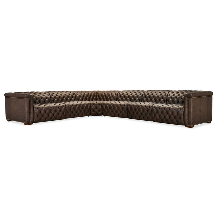 SS - Savion Deux 6 Seat Sectional With Three Power Recliners And Seven Power Headrests - Dark Brown