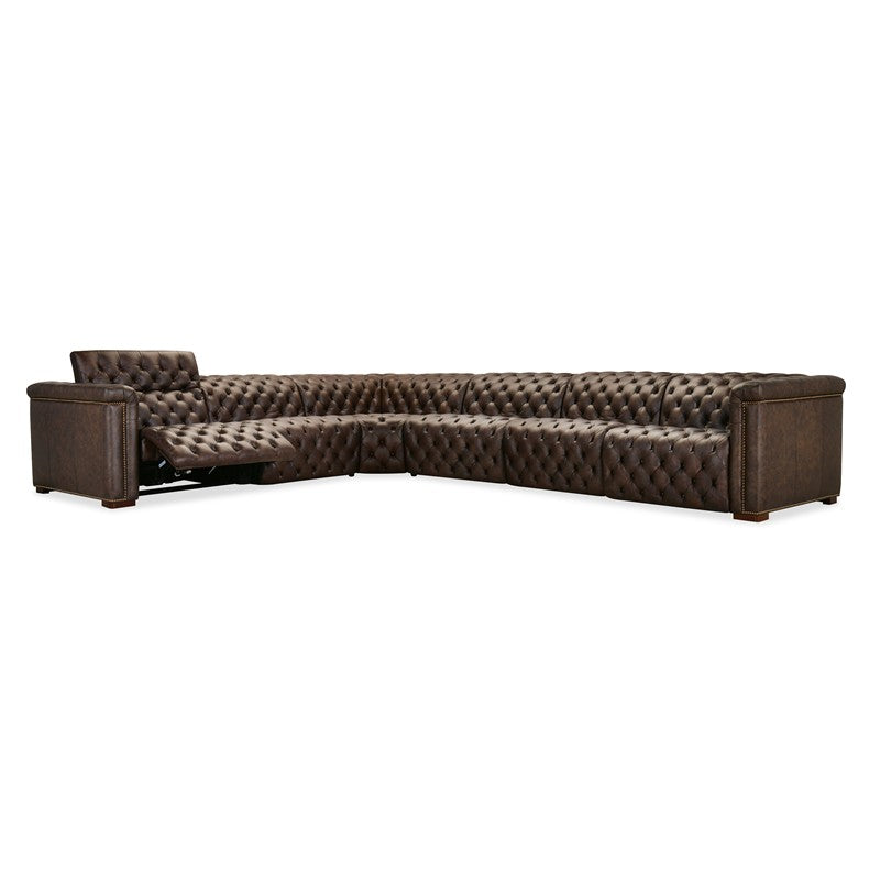 SS - Savion Deux 6 Seat Sectional With Four Power Recliners And Seven Power Headrests - Dark Brown