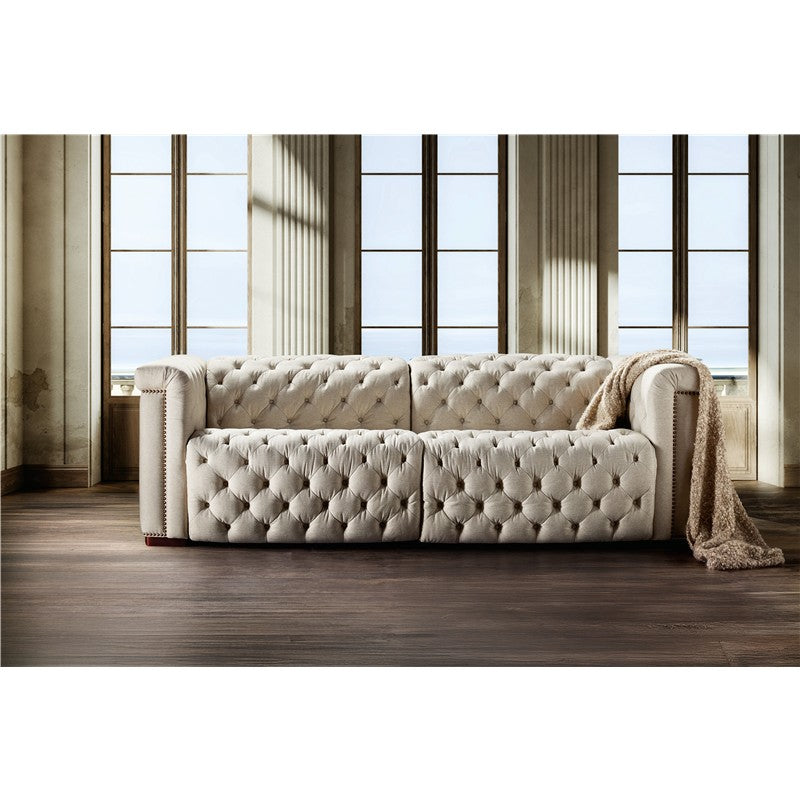 SS - Savion Deux Sofa With Power Recliners And Power Headrests - Beige