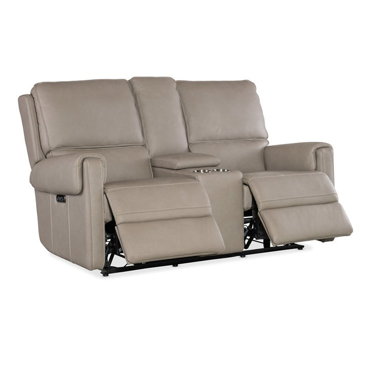 SS - Somers Power Console Loveseat With Power Headrest - Pearl Silver