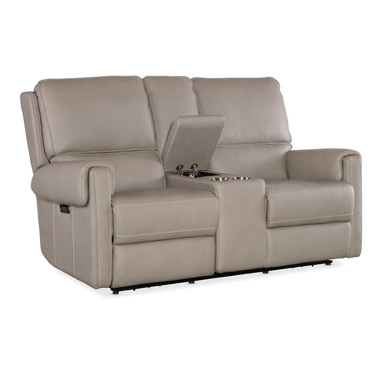 SS - Somers Power Console Loveseat With Power Headrest - Pearl Silver