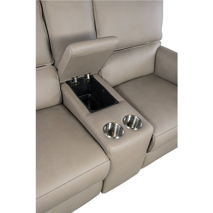 SS - Somers Power Console Loveseat With Power Headrest - Pearl Silver