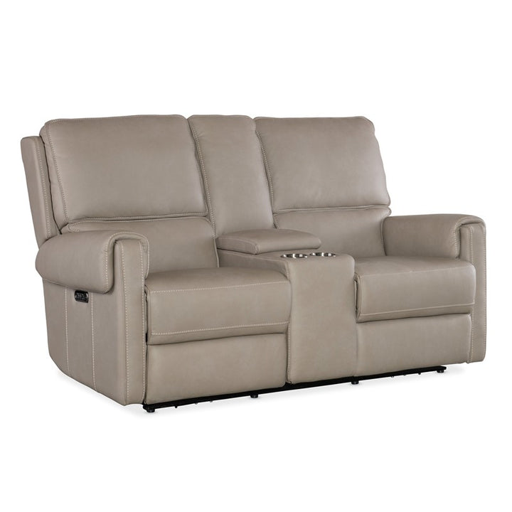 SS - Somers Power Console Loveseat With Power Headrest - Pearl Silver