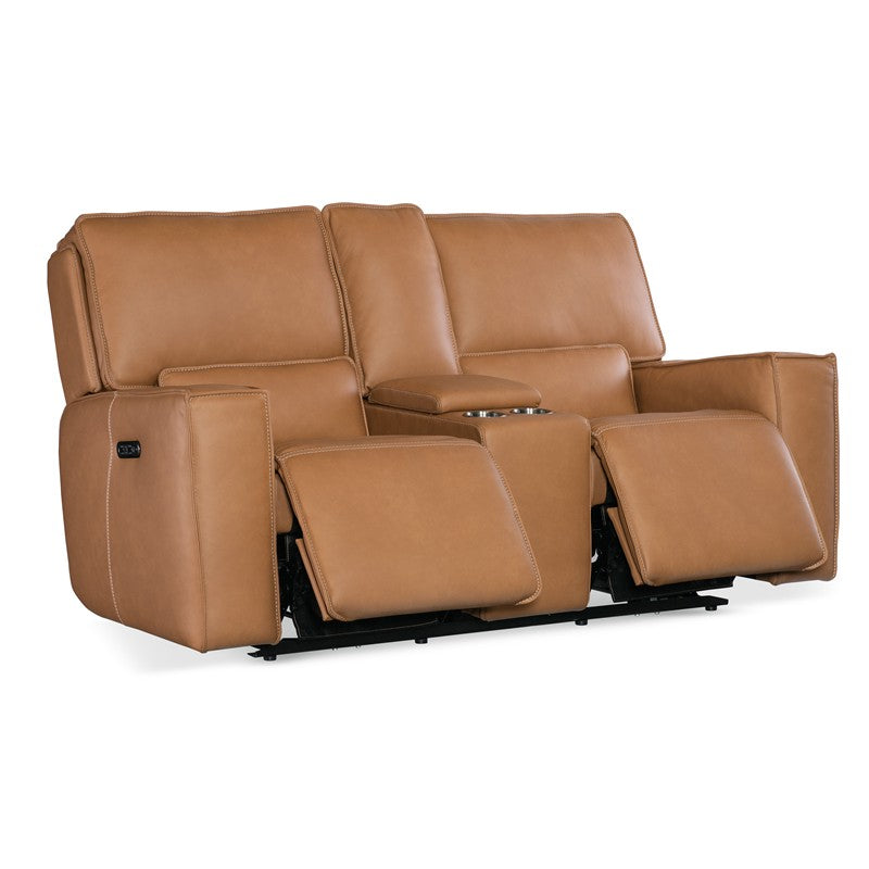 MS - Miles Zero Gravity Power Console Loveseat With Power Headrest - Light Brown