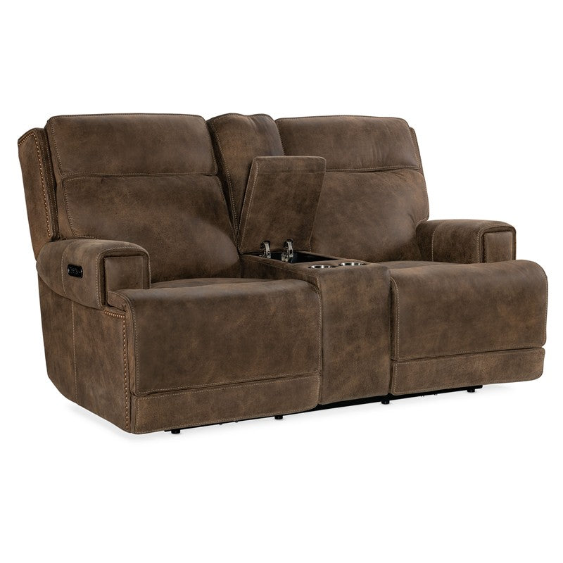 MS - Wheeler Power Console Loveseat With Power Headrest - Dark Brown
