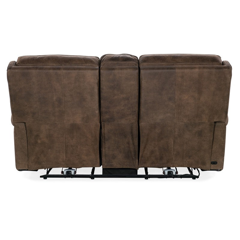 MS - Wheeler Power Console Loveseat With Power Headrest - Dark Brown