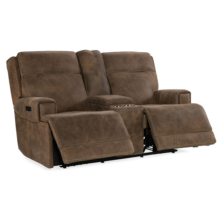 MS - Wheeler Power Console Loveseat With Power Headrest - Dark Brown