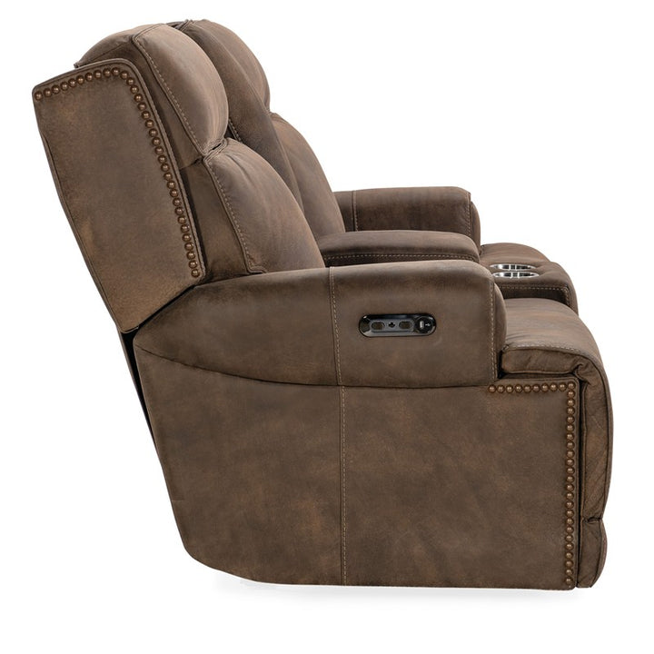MS - Wheeler Power Console Loveseat With Power Headrest - Dark Brown