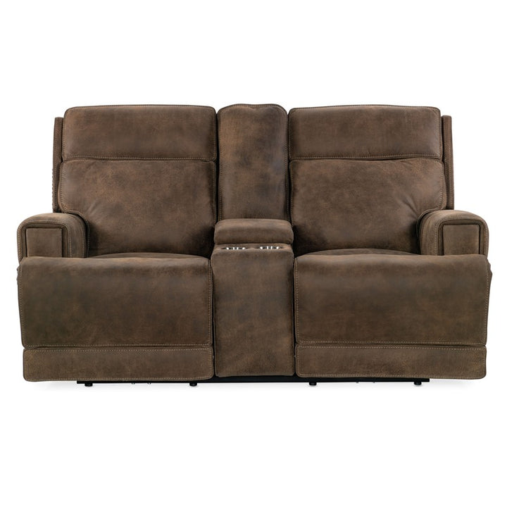 MS - Wheeler Power Console Loveseat With Power Headrest - Dark Brown