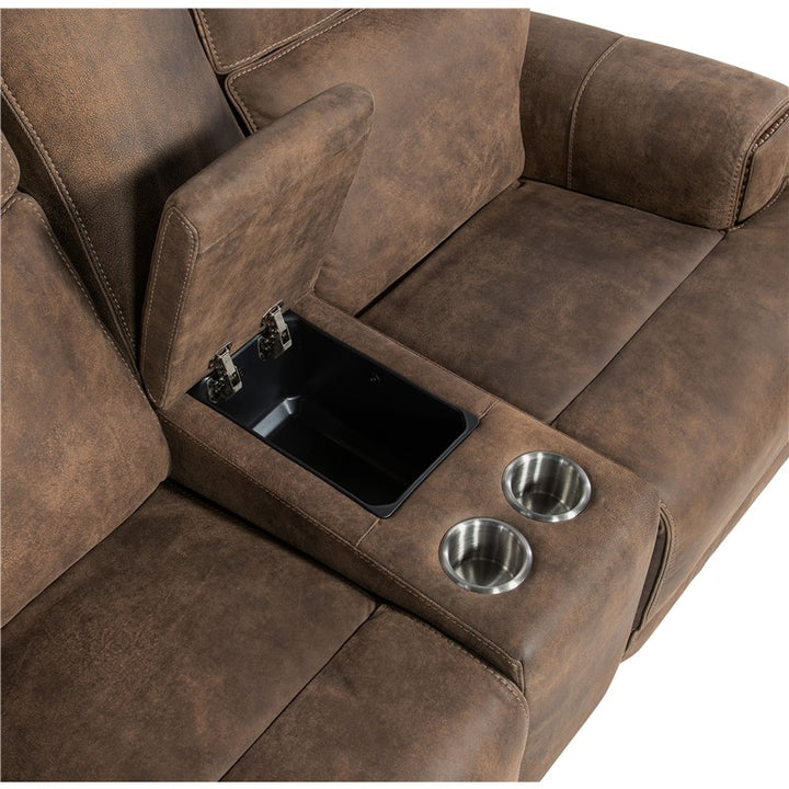 MS - Wheeler Power Console Loveseat With Power Headrest - Dark Brown